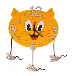 Obrázek DoDo Dětské dřevěné hodiny kočka s myškami