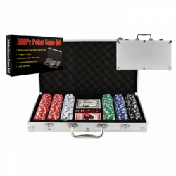 Obrázek Poker sada 300ks + karty + kostky v hliníkovém kufříku v krabici 40x24x8cm