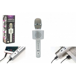 Obrázek Mikrofon karaoke Bluetooth stříbrný na baterie s USB kabelem v krabici 10x28x8,5cm