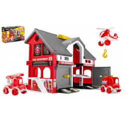 Obrázek Play House - Požární stanice plast + 2ks aut + 1ks helikoptéra v krabici 59x39x15cm