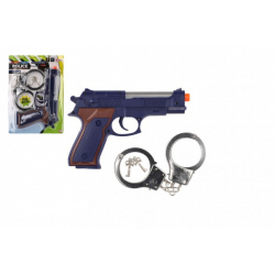 Obrázek Pistole policejní plast 23cm + pouta na baterie se zvukem se světlem na kartě19x27cm