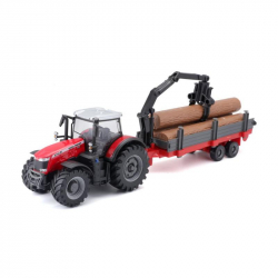 Obrázek Bburago 10cm Farm Traktor na setrvačník s vlečkou Massey Ferguson 8740S