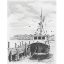 Obrázek Malování SKICOVACÍMI TUŽKAMI-rybářská loď