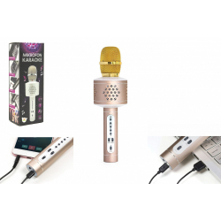 Obrázek Mikrofon karaoke Bluetooth zlatý na baterie s USB kabelem v krabici 10x28x8,5cm