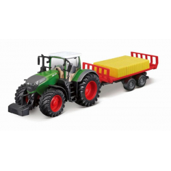 Obrázek Bburago 10cm Farm Traktor na setrvačník s vlečkou a senem Fendt 1050 Vario