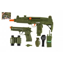 Obrázek Samopal na setrvačník + pistole klapací plast s doplňky v krabici 40x16x4cm