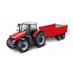 Obrázek Bburago 10cm Farm Traktor na setrvačník s vlečkou na dřevo Massey Ferguson 8740S