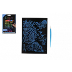 Obrázek Škrabací obrázek barevný Motýli 12,5x18cm na kartě