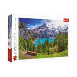 Obrázek Puzzle Jezero Oeschinen Alpy, Švýcarsko 1500 dílků 85x58cm v krabici 40x26x6cm