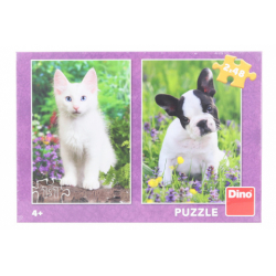Obrázek Puzzle Buldoček a kotě 2 x 48 dílků