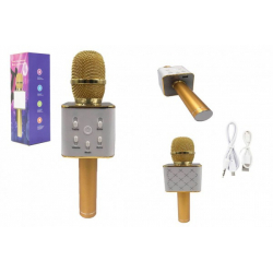 Obrázek Mikrofon karaoke kov 25cm nabíjení přes USB zlatý v krabici