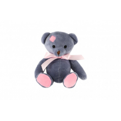 Obrázek Medvěd sedící s růžovou mašlí plyš 18cm modrý v sáčku 0+