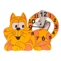 Obrázek DoDo Dětské dřevěné hodiny kočka s myškou
