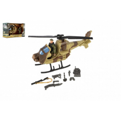 Obrázek Vrtulník/helikoptéra vojenský s vojákem plast s doplňky v krabici 27x18x11,5cm
