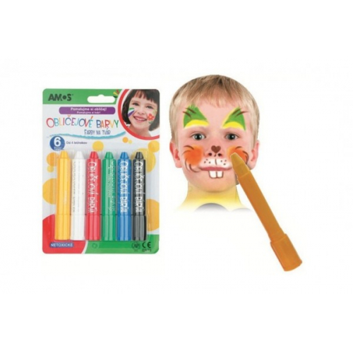 Obrázek Barvy obličejové v tužce 6ks na kartě 14x20cm karneval