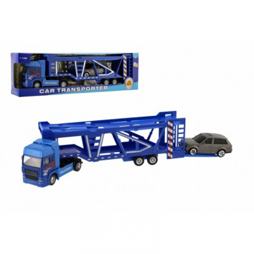 Obrázek Auto kamion přepravník +  auto kov/plast 32cm na volný běh v krabici 36x11x6cm