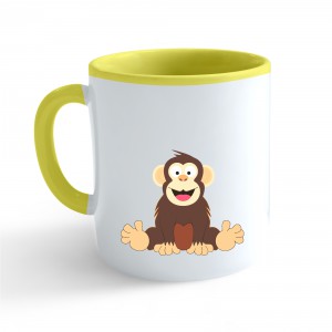 Hrnek Veselá zvířátka - Šimpanz - žlutý 330ml