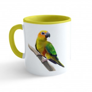 Hrnek Malovaná zvířátka - Papoušek - žlutý 330ml