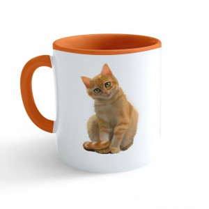 Hrnek Malovaná zvířátka - Kočička - oranžový 330ml