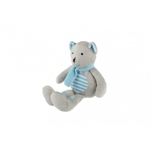 Obrázek Medvěd/Medvídek sedící se šálou plyš 19cm šedivo-modrý