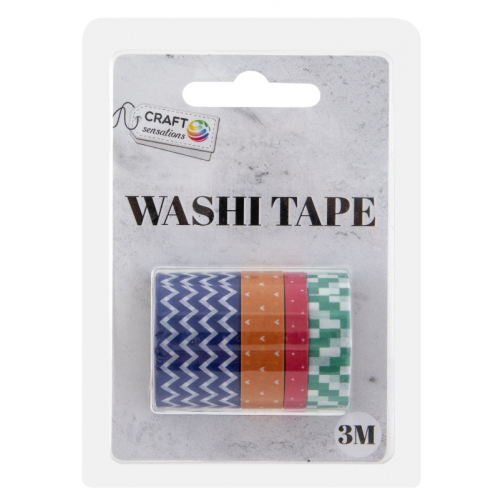 Obrázek Dekorační lepicí páska - Washi pásky, 3 m, 4 ks (modrá, oranžová, červená, zelená)