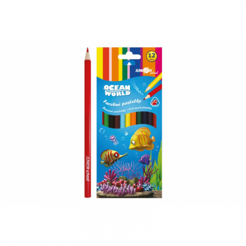 Obrázek Pastelky barevné dřevo Ocean World trojhranné 12 ks v krabičce 9x20,5x1cm 12ks v krabici