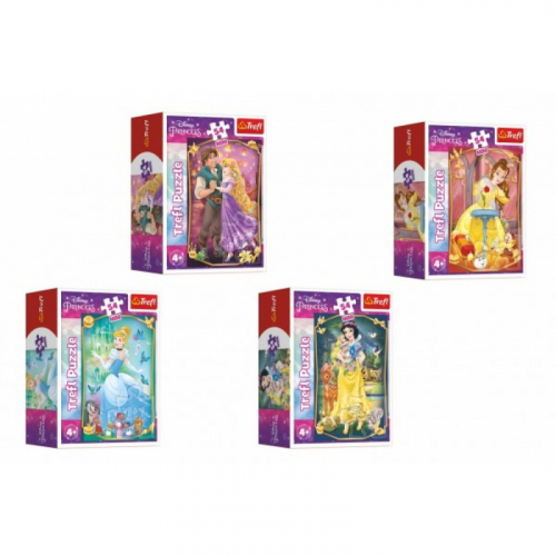 Obrázek Minipuzzle Krásné princezny/Disney Princess 54dílků 4 druhy v krabičce 6x9x4cm 40ks v boxu