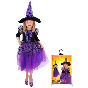karnevalový kostým čarodějnice fialová s rukávy, vel. M