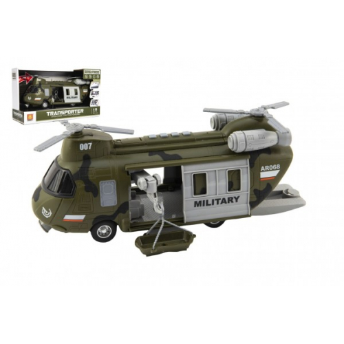 Obrázek Vrtulník/Helikoptéra vojenská plast 28cm na baterie se světlem se zvukem v krabici 32x19x12cm