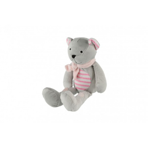 Obrázek Medvěd/Medvídek sedící se šálou plyš 19cm šedivo-růžový