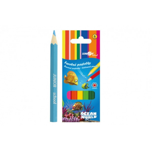 Obrázek Pastelky barevné dřevo krátké Ocean World šestihranné 6 ks v krabičce 4,5x11x1cm 24ks v krabici