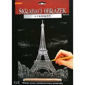Škrabací obrázek stříbrný 20x25 cm - Eiffelova věž