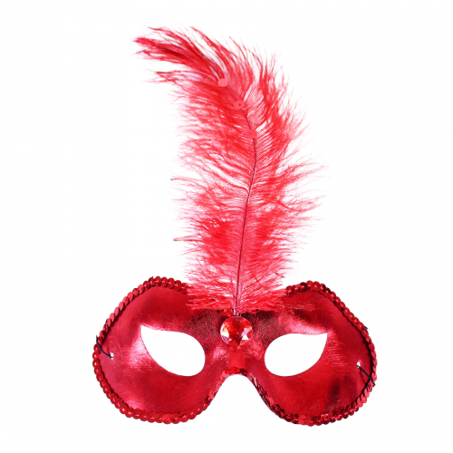 Obrázek Červená škraboška / maska s pírkem