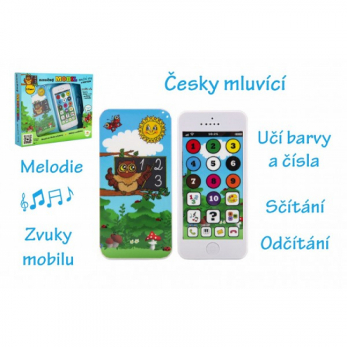Obrázek Naučný mobilní telefon s krytem Moudrá sova plast na baterie se zvukem v krabici 22x18x3,5cm 12m+