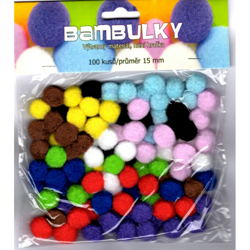 Obrázek Bambulky -  mix barev, 100 ks - velikost 15 mm