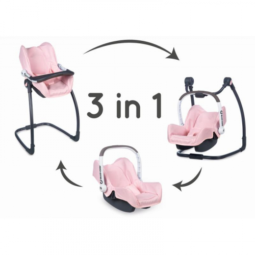 Obrázek 3v1 Autosedačka a židlička MC&Q pro panenky světle růžová
