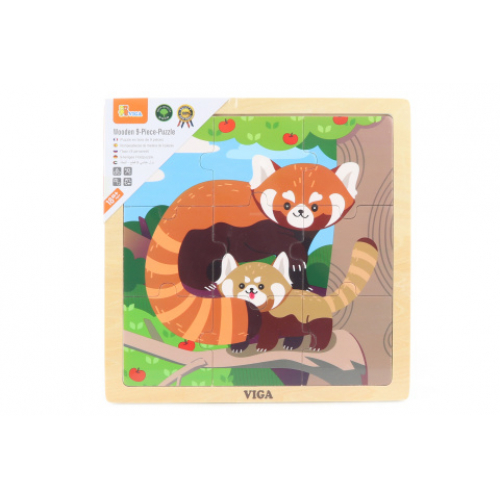 Obrázek Dřevěné puzzle 9 dílků - panda červená