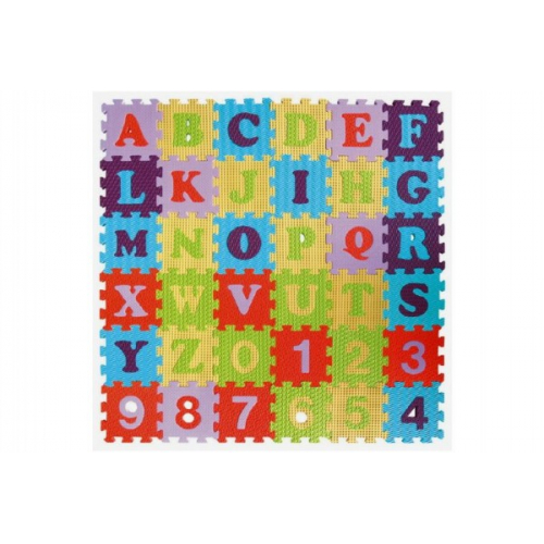 Obrázek Pěnové puzzle abeceda a čísla asst mix barev 36ks 15x15x1cm
