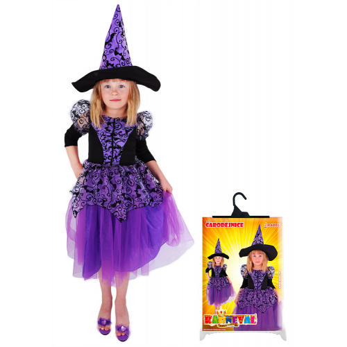karnevalový kostým čarodějnice fialová s rukávy, vel. S