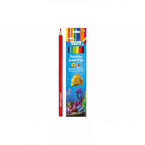 Obrázek Pastelky barevné dřevo Ocean World trojhranné 6 ks v krabičce 4,5x20x1cm 24ks v krabici