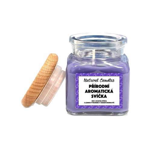 Vonná svíčka s dřevěným víčkem - fialová, vanilka