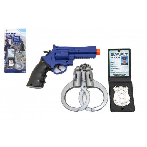 Policejn sada plast pistole klapac 18x13cm + pouta + odznak na kart 18x38x4cm - Cena : 110,- K s dph 