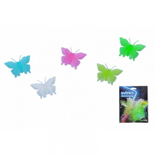 Obrázek Samolepky na zeď motýl 6ks plast svítící ve tmě v sáčku 13x17cm