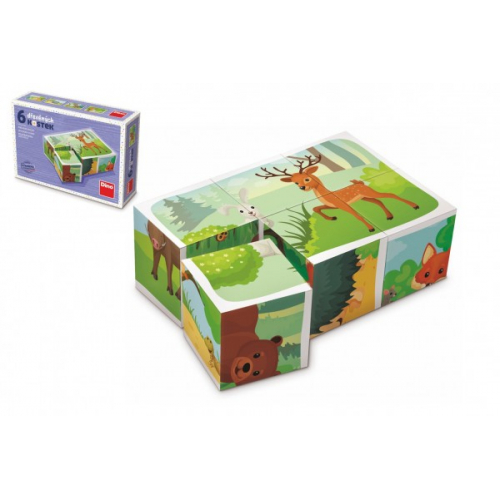 Obrzek Kostky kubus Lesn zvtka devo 6ks v krabice 12,5x8,5x4cm