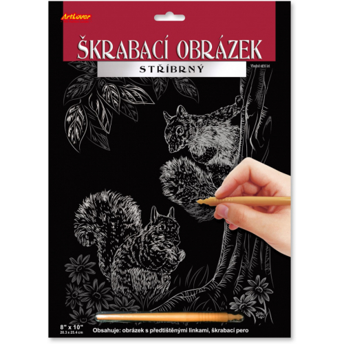Obrázek Škrabací obrázek stříbrný 20x25 cm - Dvě veverky