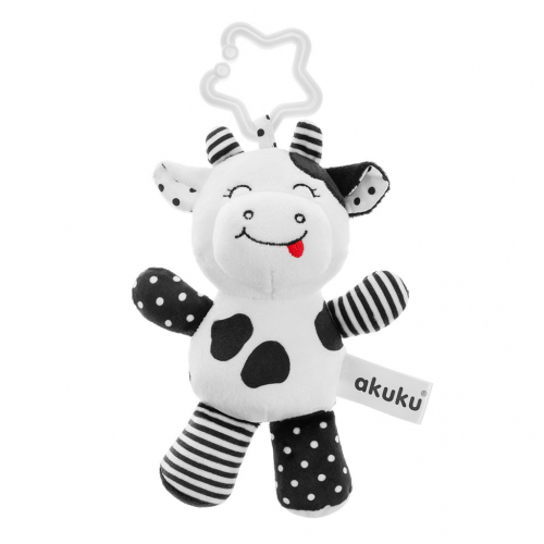 Obrázek Plyšová hračka s chrastítkem Akuku kravička černobílá
