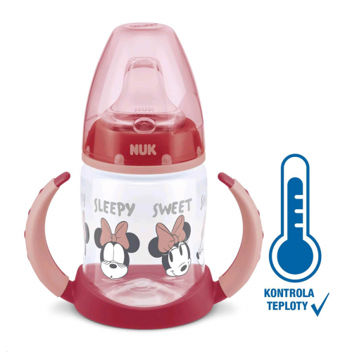 Obrázek Kojenecká láhev na učení NUK Disney Mickey s kontrolou teploty 150 ml červená