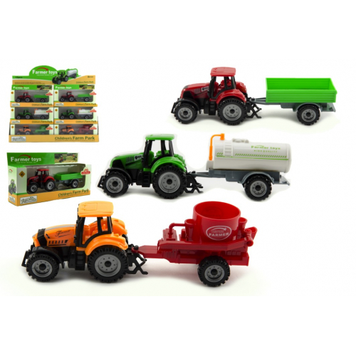 Obrzek Traktor s pvsem plast/kov 19cm 3 druhy na voln chod v krabice 25x13x5,5cm