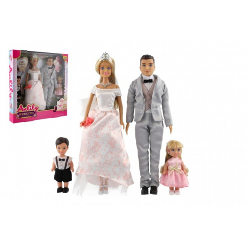 Obrázek Panenka nevěsta a ženich Anlily plast 28cm s rodinou v krabici 30x32x5cm