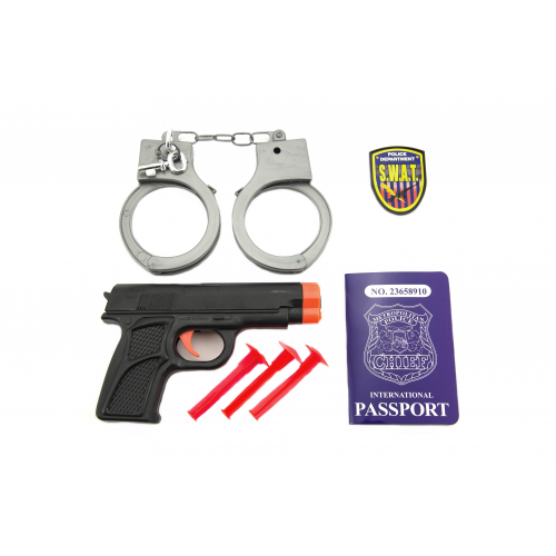 Policejn sada plast pistole na psavky + pouta a doplky - Cena : 57,- K s dph 